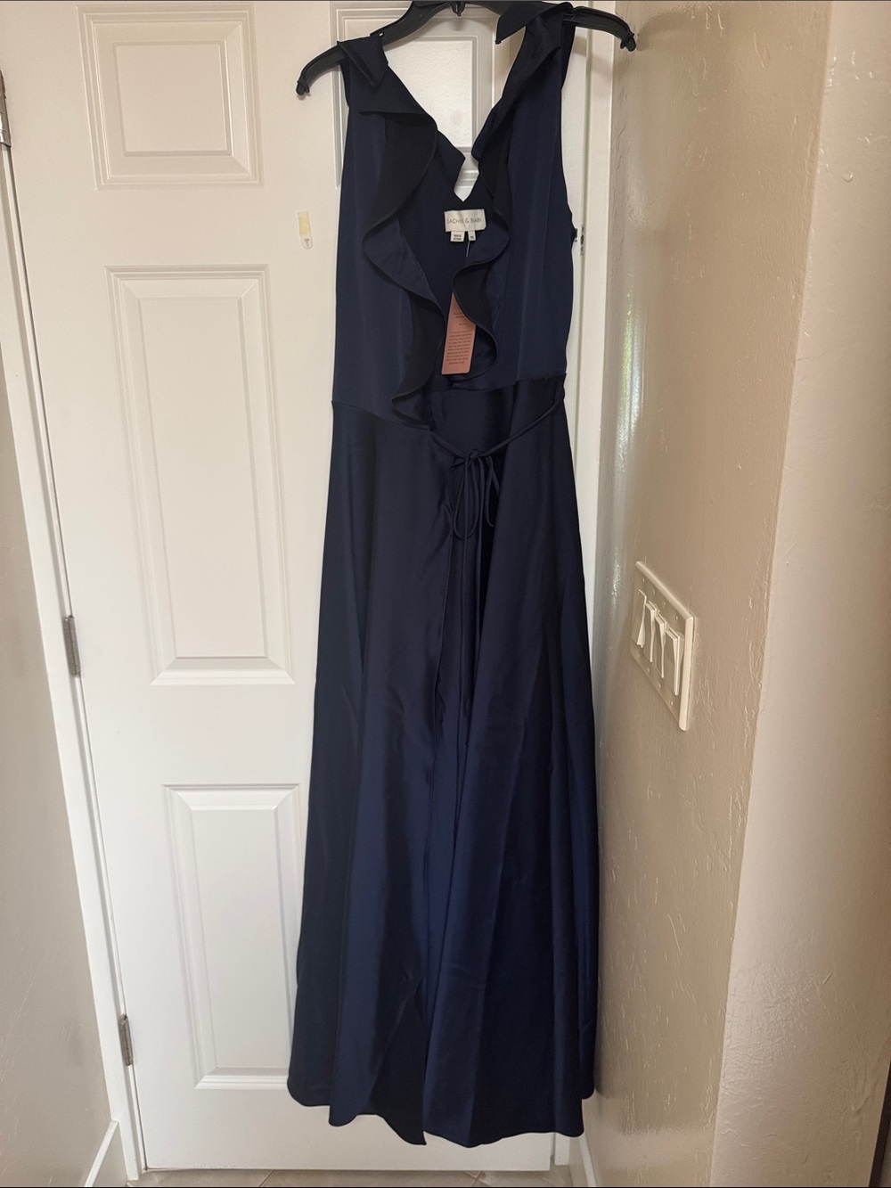 Sachin + Babi Navy Ruffle V-Neck Maxi Dress